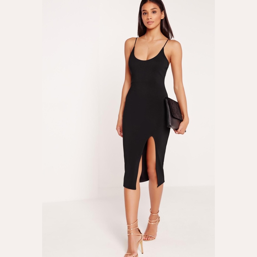 ❌SOLD❌ MISSGUIDED Black Strappy Front Slit Dress - Picture 2 of 7